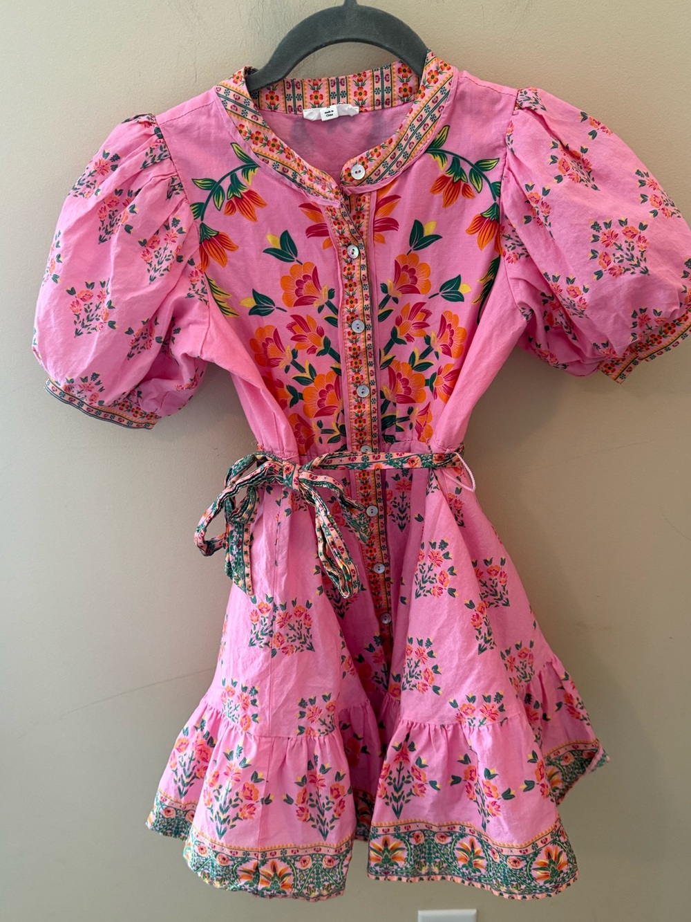 A Loves A Girls Bubble Sleeve Floral Dress in pink contemporary luxury size M 8